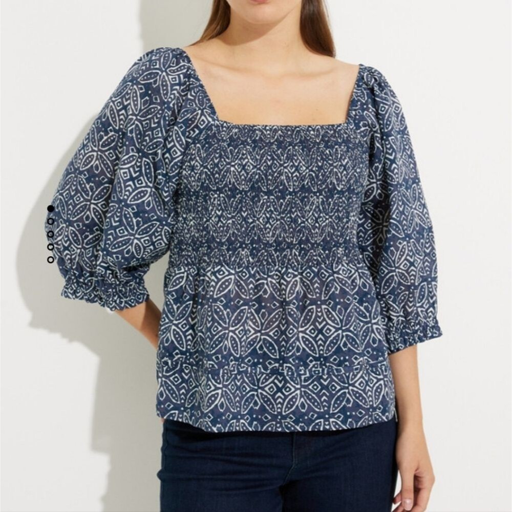 Melissa Nepton Printed Peasant Sleeves Top Large Summer Cotton Brynn Breathable
